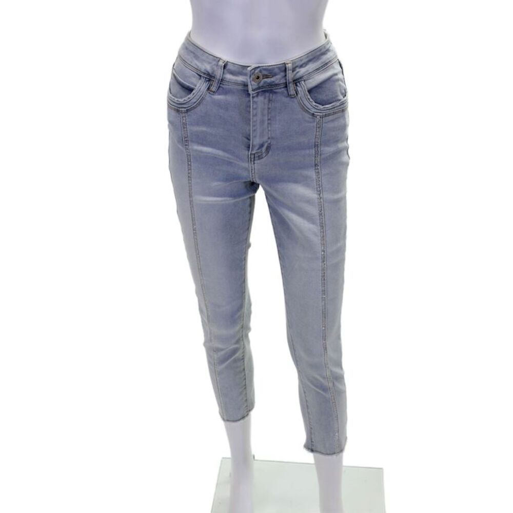 Coco Y Club Womens Cotton Crystal Detail Mid-Rise Skinny Jeans Blue Size 14